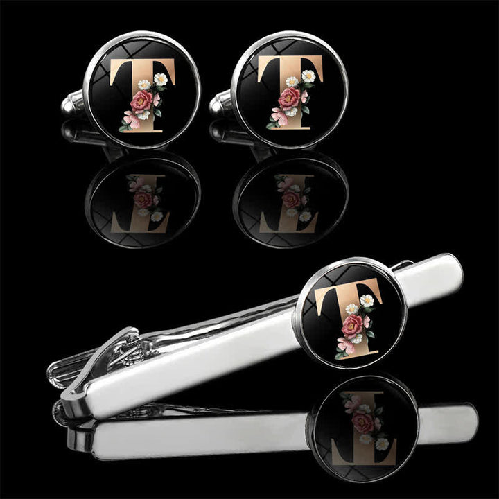 Lot de 3 boutons de manchette et broche à cravate pour homme avec 26 lettres majuscules - T - image 22