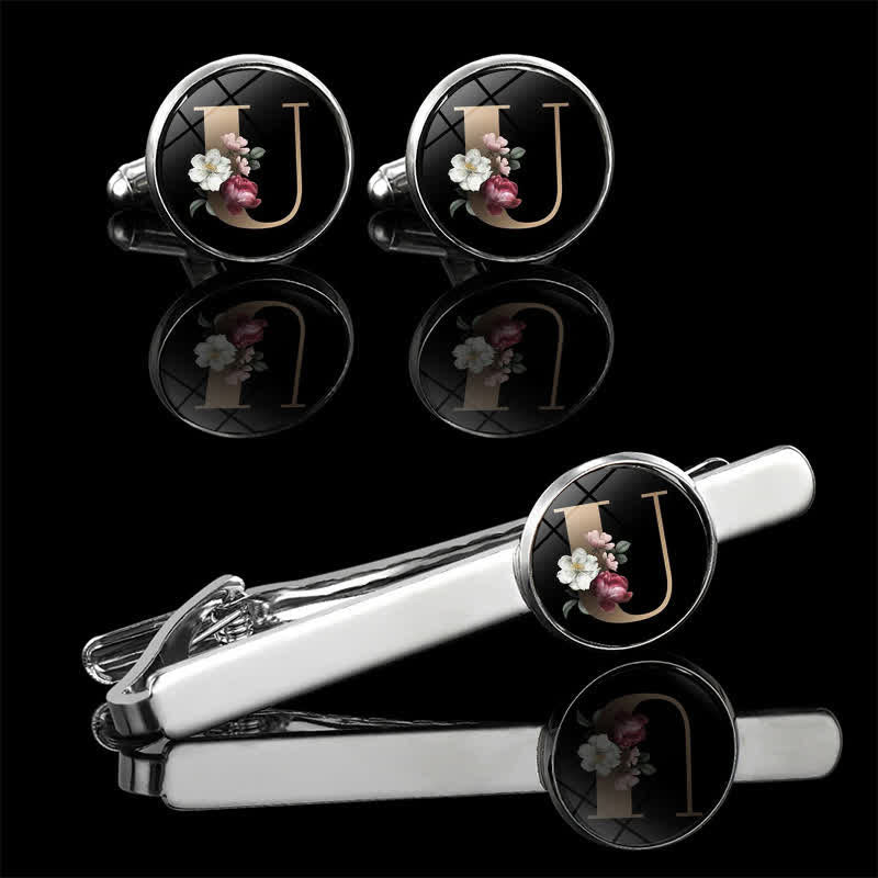 Lot de 3 boutons de manchette et broche à cravate pour homme avec 26 lettres majuscules - U - image 23