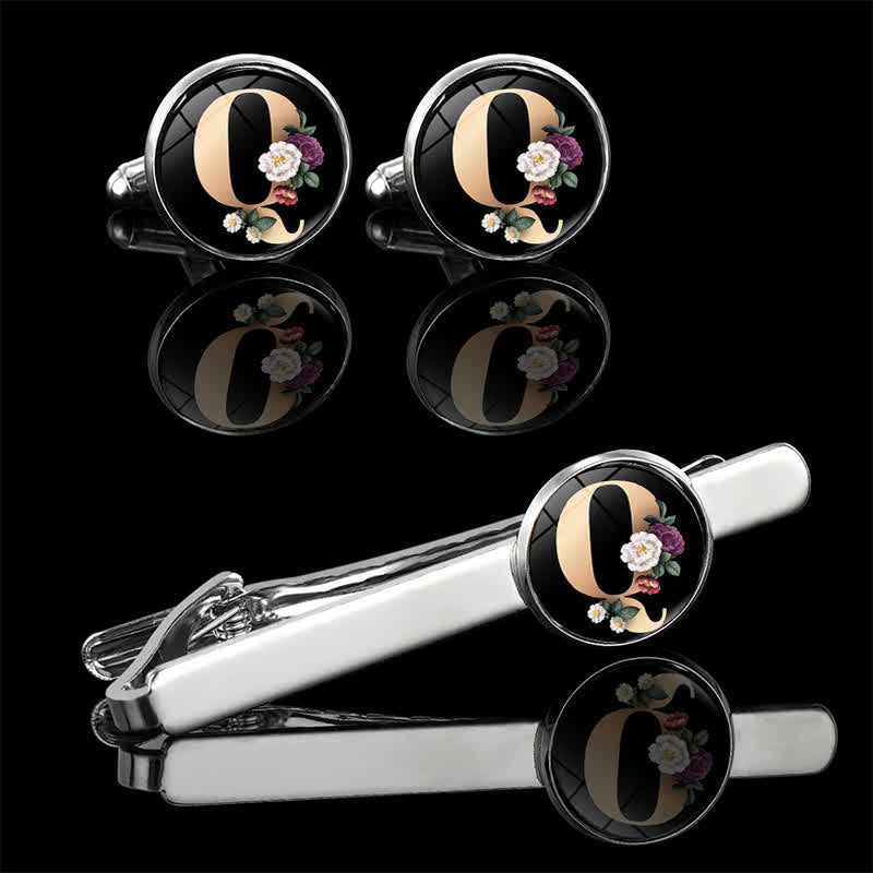 Lot de 3 boutons de manchette et broche à cravate pour homme avec 26 lettres majuscules - Q - image 19