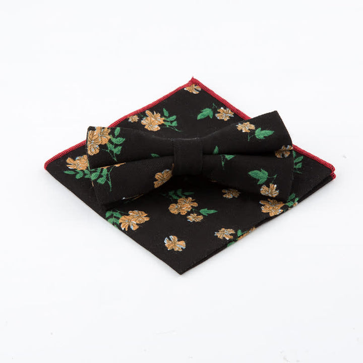 Lot de 2 mouchoirs et nœuds papillon en coton à fleurs pour homme