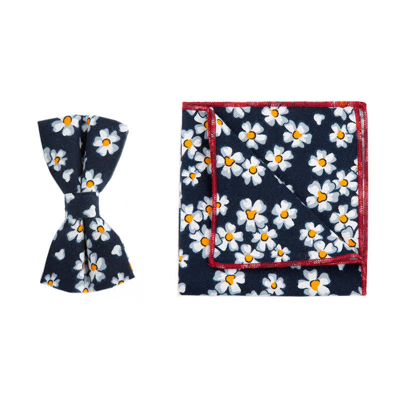 Lot de 2 mouchoirs et nœuds papillon en coton à fleurs pour homme