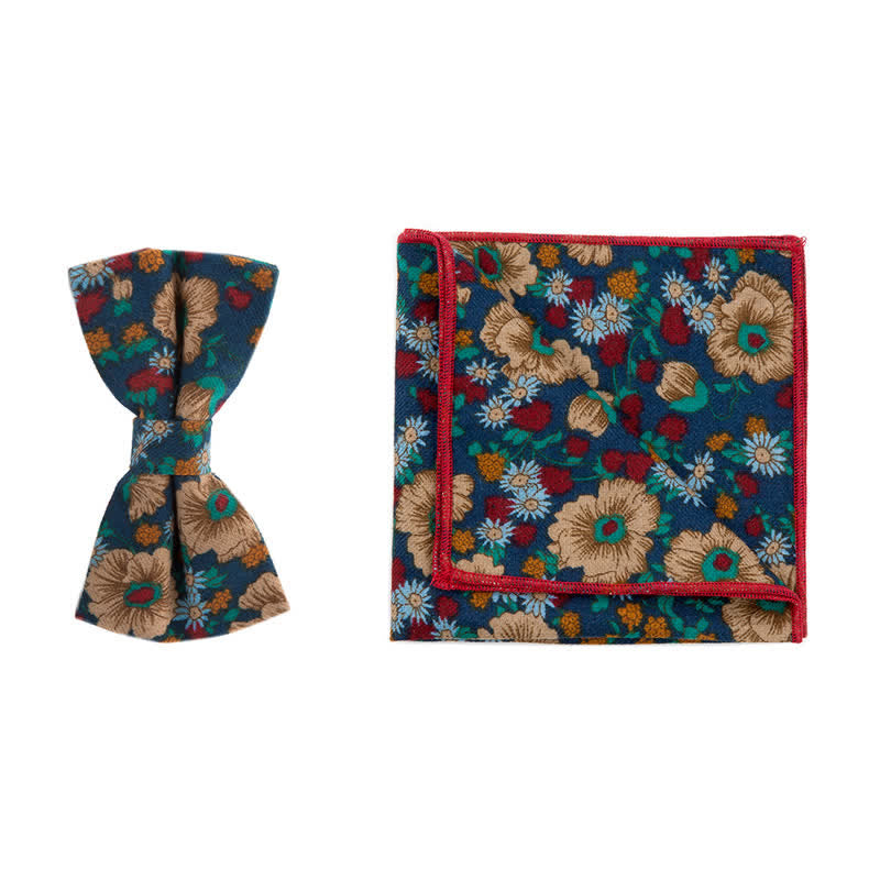 Lot de 2 mouchoirs et nœuds papillon en coton à fleurs pour homme