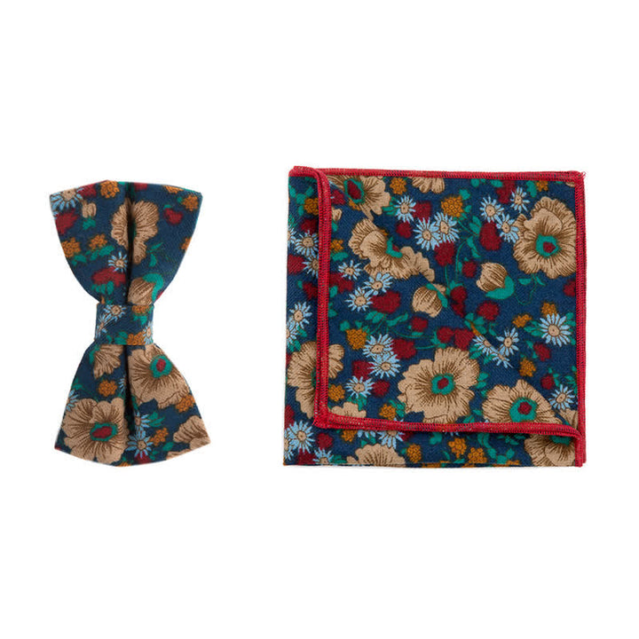 Lot de 2 mouchoirs et nœuds papillon en coton à fleurs pour homme