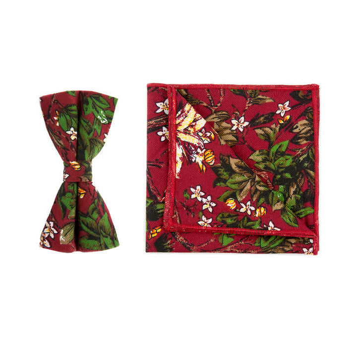 Lot de 2 mouchoirs et nœuds papillon en coton à fleurs pour homme