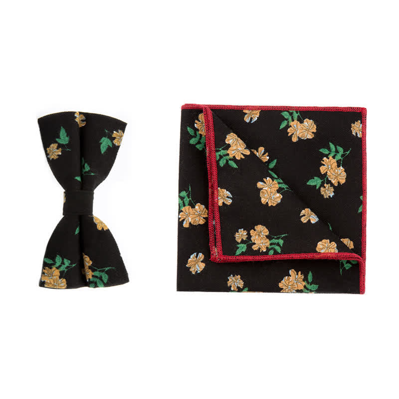 Lot de 2 mouchoirs et nœuds papillon en coton à fleurs pour homme