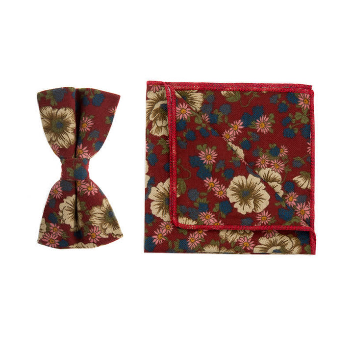 Lot de 2 mouchoirs et nœuds papillon en coton à fleurs pour homme