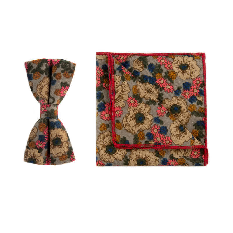 Lot de 2 mouchoirs et nœuds papillon en coton à fleurs pour homme