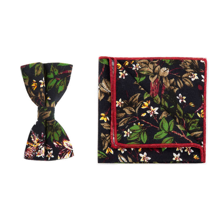 Lot de 2 mouchoirs et nœuds papillon en coton à fleurs pour homme