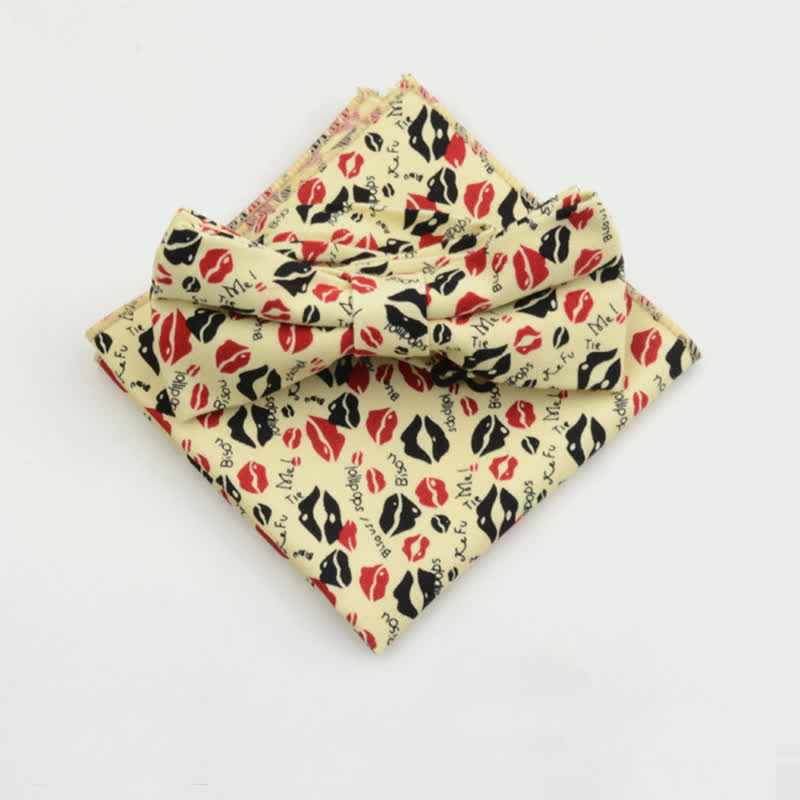 Lot de 2 mouchoirs et nœuds papillon en coton à motif cachemire pour homme