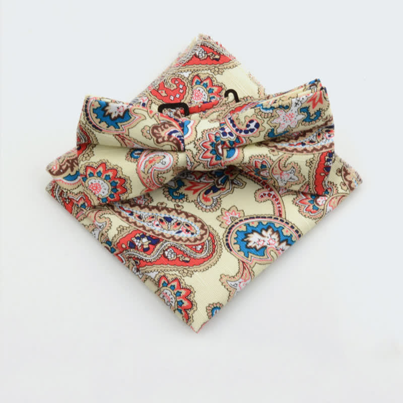 Lot de 2 mouchoirs et nœuds papillon en coton à motif cachemire pour homme