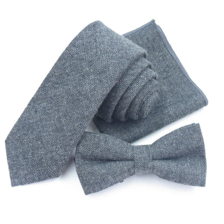Ensemble de 3 nœuds papillon unis en imitation laine pour homme - Noir - Noeud Papillon + Cravate + Mouchoir - image 4