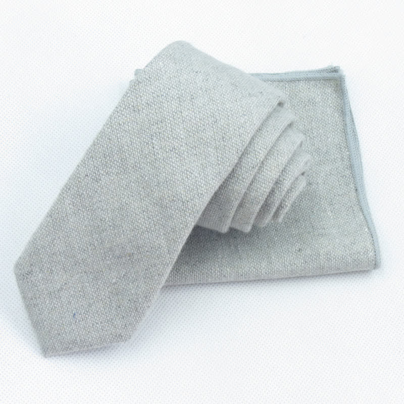 Ensemble de 3 nœuds papillon unis en imitation laine pour homme - Gris clair - Cravate + Mouchoir - image 11