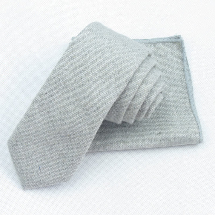Ensemble de 3 nœuds papillon unis en imitation laine pour homme - Gris clair - Cravate + Mouchoir - image 11