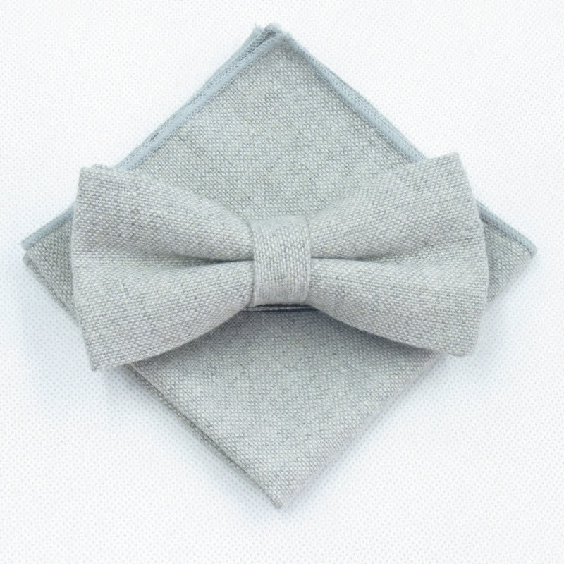 Ensemble de 3 nœuds papillon unis en imitation laine pour homme - Gris clair - Nœud papillon + mouchoir - image 12