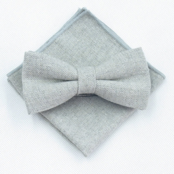 Ensemble de 3 nœuds papillon unis en imitation laine pour homme - Gris clair - Nœud papillon + mouchoir - image 12