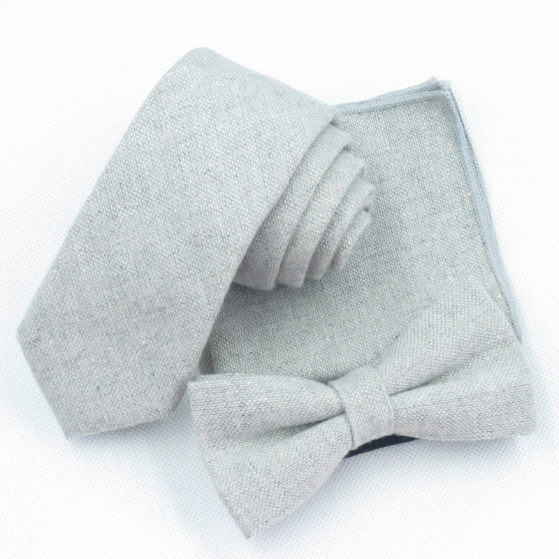 Ensemble de 3 nœuds papillon unis en imitation laine pour homme - Gris clair - Noeud Papillon + Cravate + Mouchoir - image 10