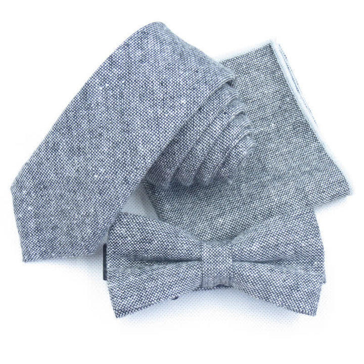 Ensemble de 3 nœuds papillon unis en imitation laine pour homme - Gris - Noeud Papillon + Cravate + Mouchoir - image 13