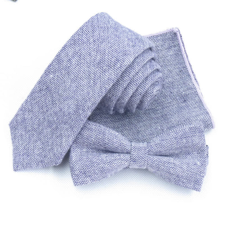 Ensemble de 3 nœuds papillon unis en imitation laine pour homme - Violet - Noeud Papillon + Cravate + Mouchoir - image 16