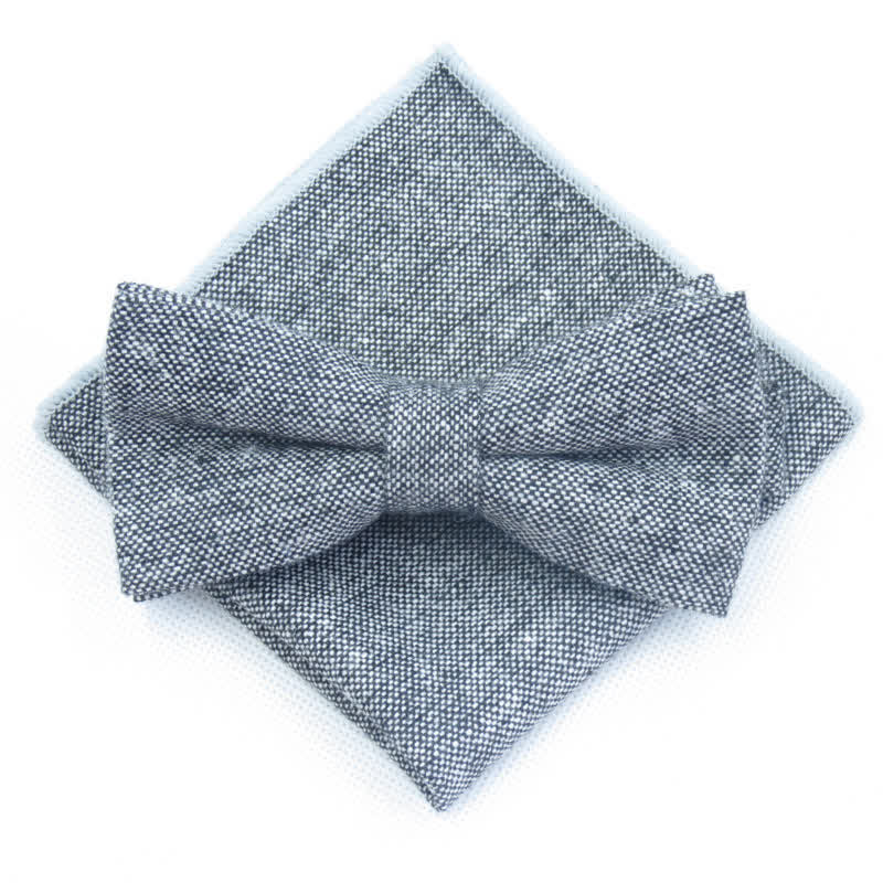 Ensemble de 3 nœuds papillon unis en imitation laine pour homme - Gris - Nœud papillon + mouchoir - image 15