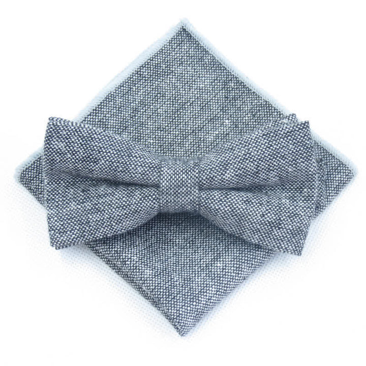 Ensemble de 3 nœuds papillon unis en imitation laine pour homme - Gris - Nœud papillon + mouchoir - image 15