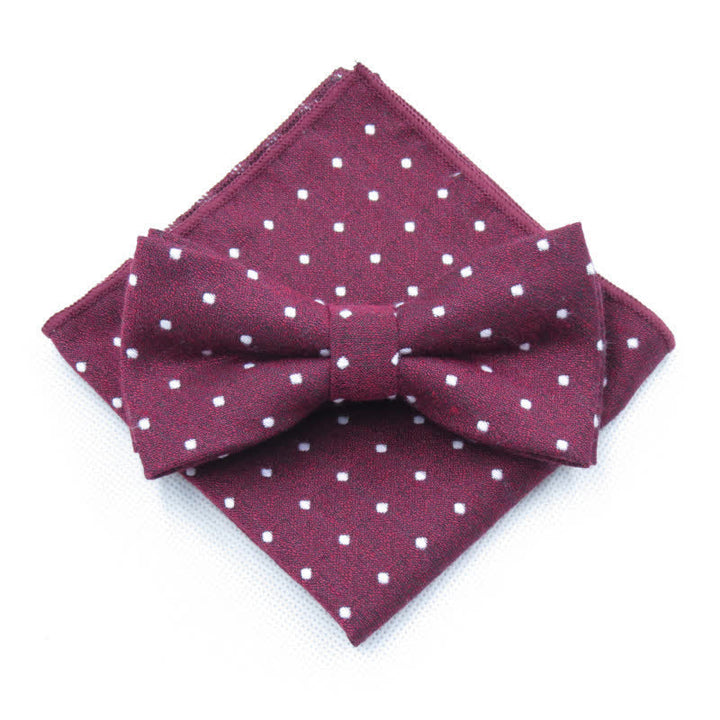 Ensemble de 3 cravates à pois élégantes pour hommes - Bourgogne - Noeud papillon + mouchoir - image 6