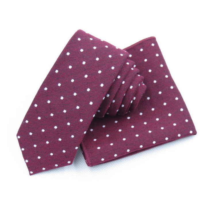 Ensemble de 3 cravates à pois élégantes pour hommes - Bourgogne - Cravate + mouchoir - image 5