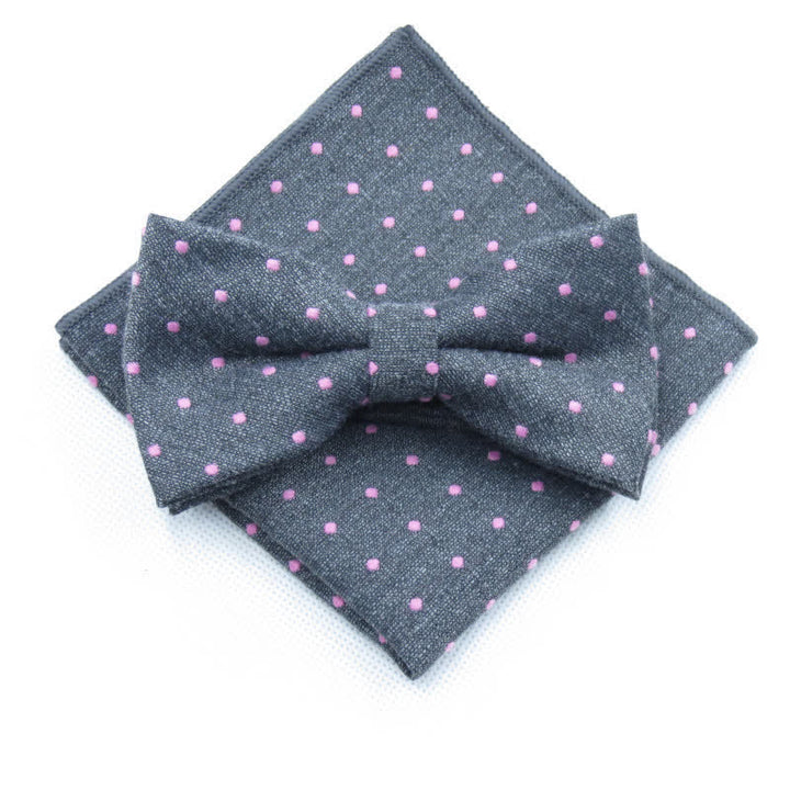 Ensemble de 3 cravates à pois élégantes pour hommes - Gris - Noeud papillon + mouchoir - image 18