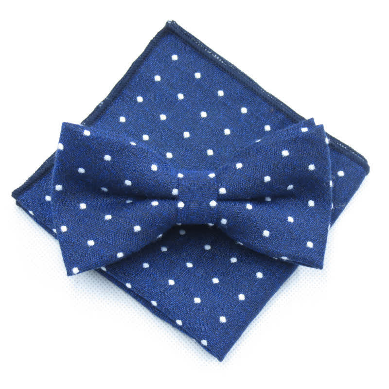 Ensemble de 3 cravates à pois élégantes pour hommes - Marine - Noeud papillon + mouchoir - image 13