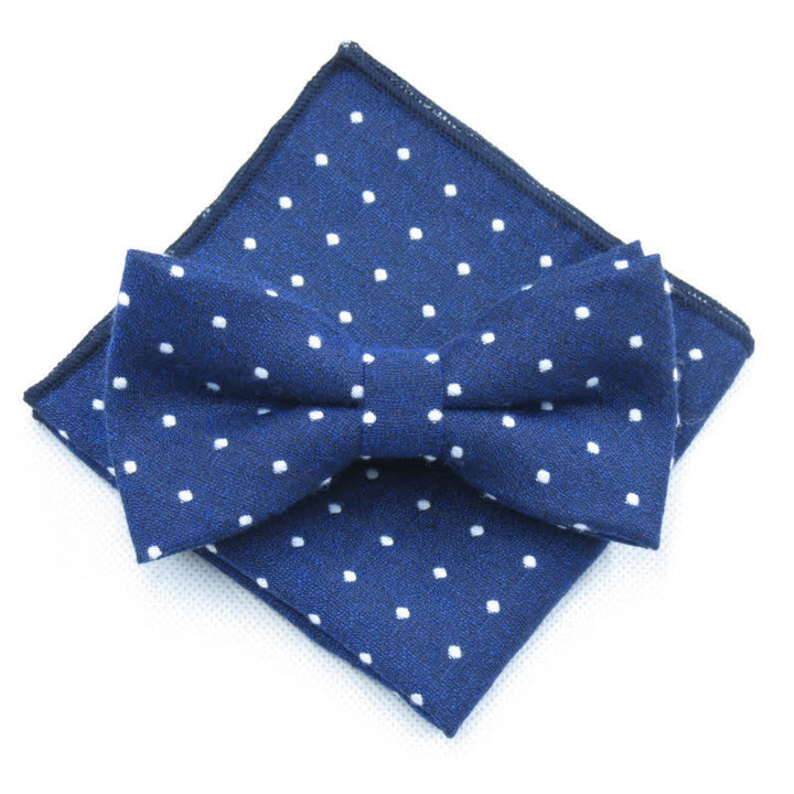 Ensemble de 3 cravates à pois élégantes pour hommes - Marine - Noeud papillon + mouchoir - image 13