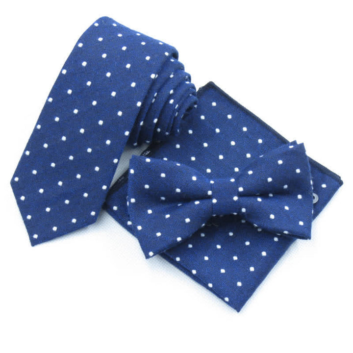 Ensemble de 3 cravates à pois élégantes pour hommes - Marine - Noeud Papillon + Cravate + Mouchoir - image 11