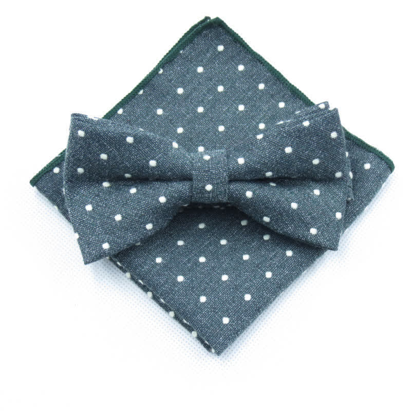 Ensemble de 3 cravates à pois élégantes pour hommes - Vert foncé - Noeud papillon + mouchoir - image 34