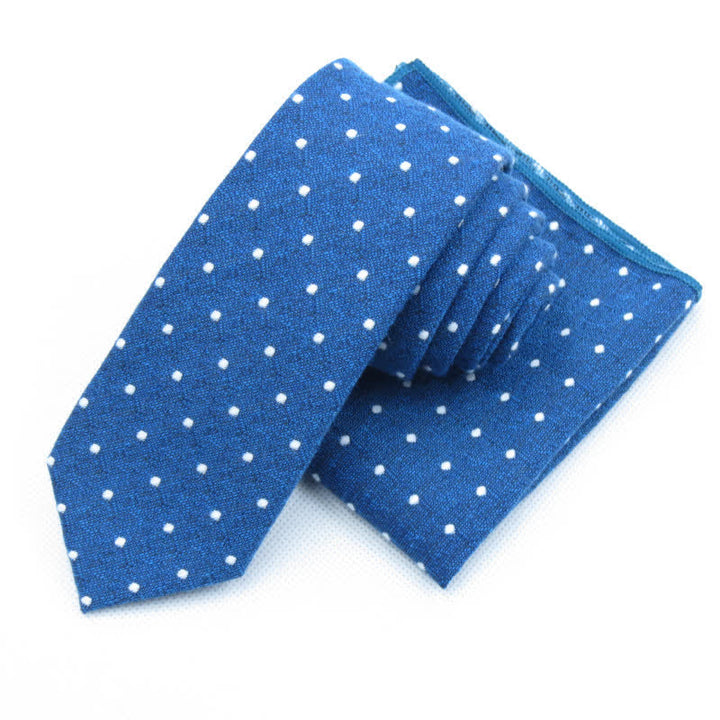 Ensemble de 3 cravates à pois élégantes pour hommes - Bleu - Cravate + mouchoir - image 38
