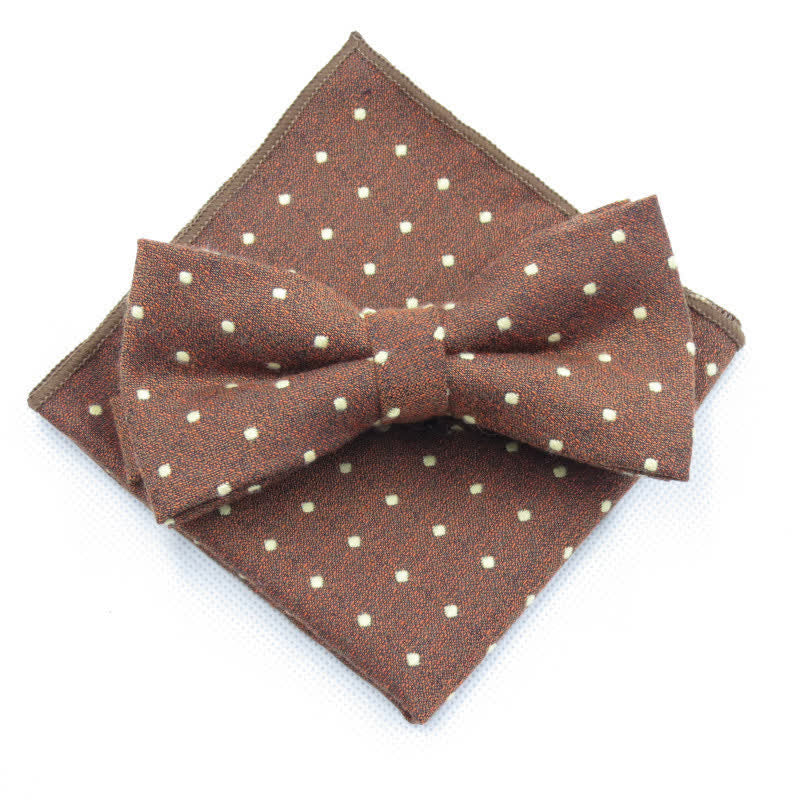 Ensemble de 3 cravates à pois élégantes pour hommes - Brun - Noeud papillon + mouchoir - image 23