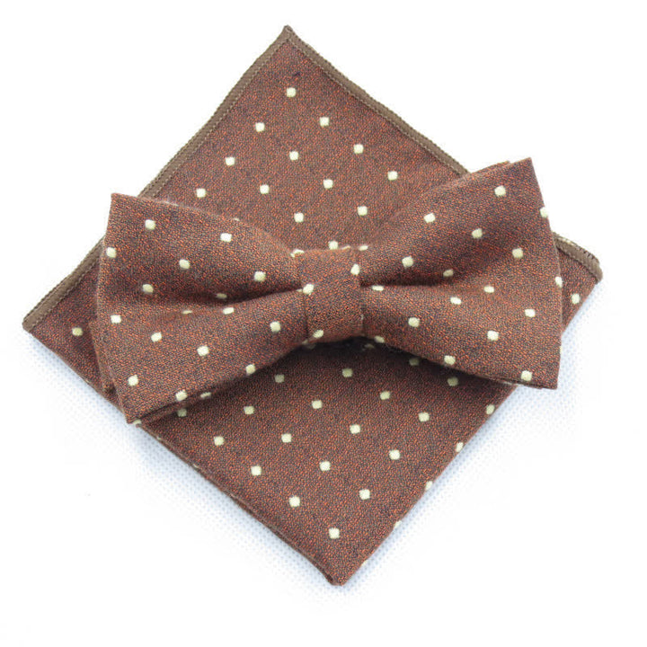 Ensemble de 3 cravates à pois élégantes pour hommes - Brun - Noeud papillon + mouchoir - image 23