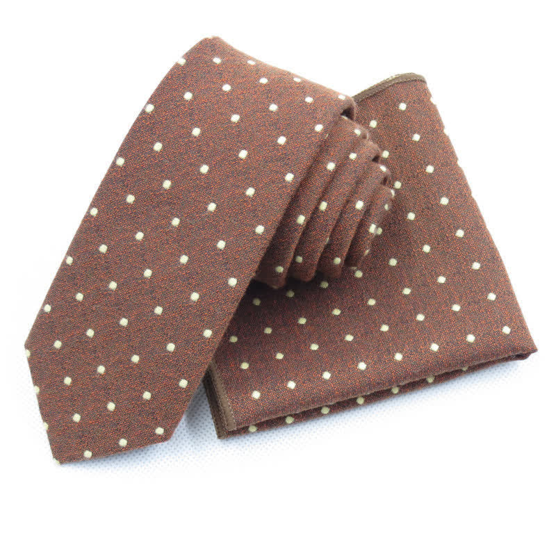 Ensemble de 3 cravates à pois élégantes pour hommes - Brun - Cravate + mouchoir - image 22