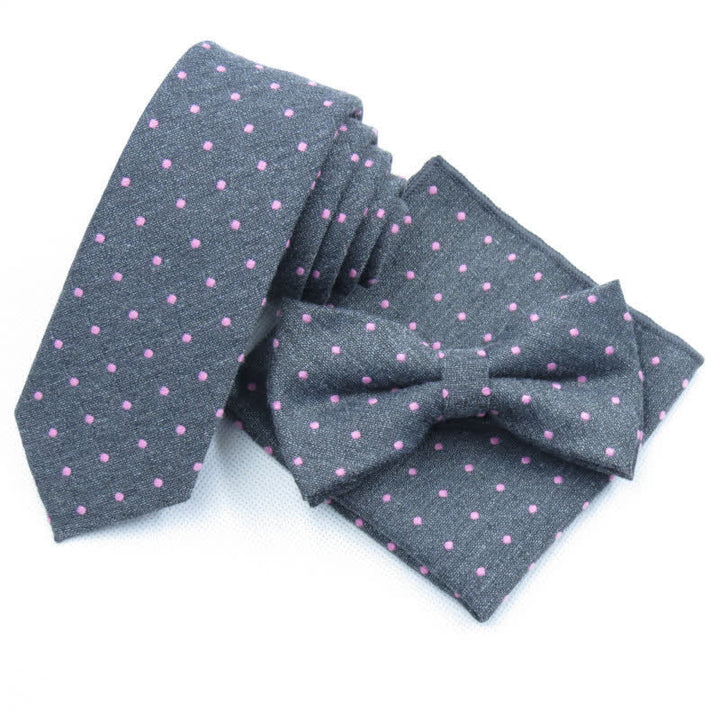 Ensemble de 3 cravates à pois élégantes pour hommes - Gris - Noeud Papillon + Cravate + Mouchoir - image 16
