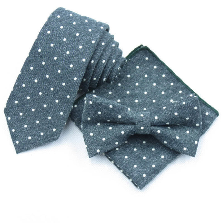 Ensemble de 3 cravates à pois élégantes pour hommes - Vert foncé - Noeud Papillon + Cravate + Mouchoir - image 32