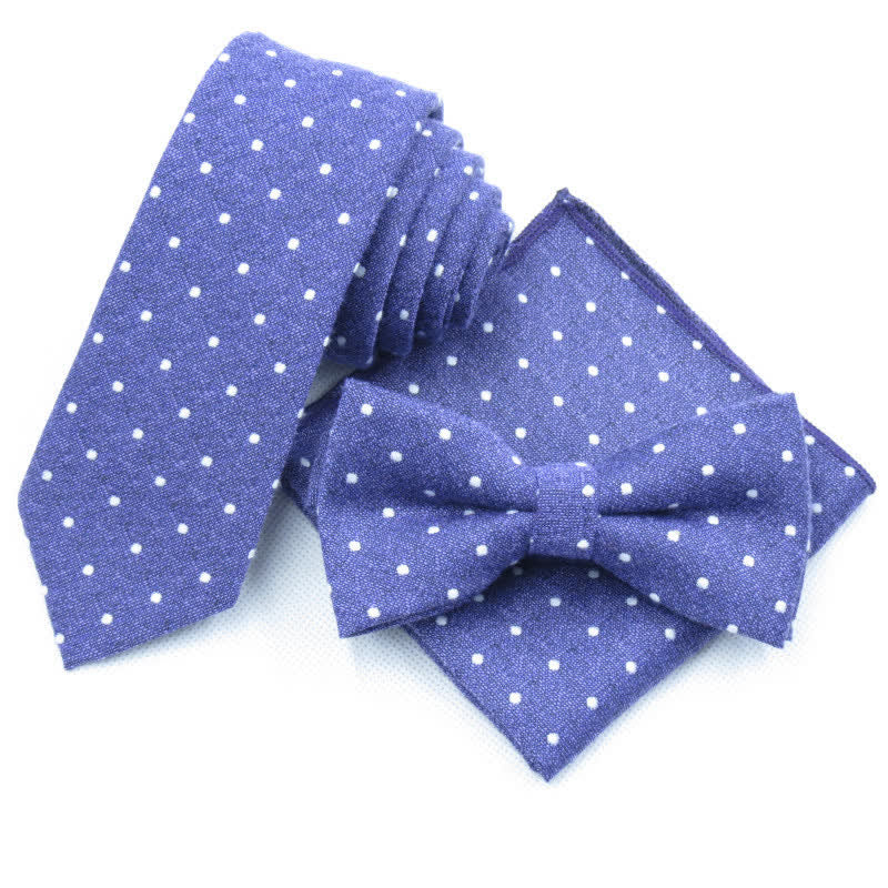 Ensemble de 3 cravates à pois élégantes pour hommes - Violet - Noeud Papillon + Cravate + Mouchoir - image 27