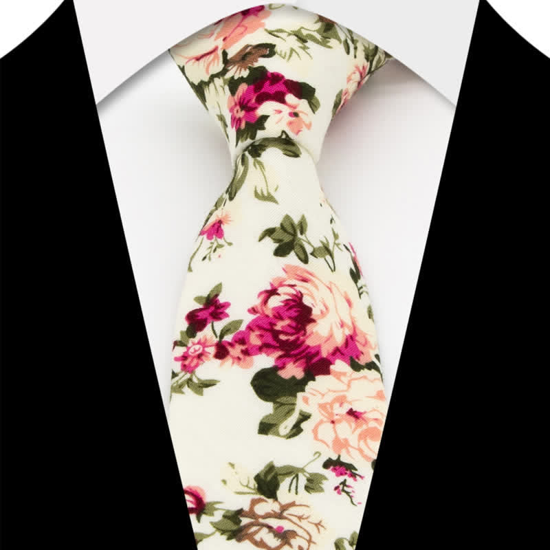 Ensemble de 3 cravates en coton à motif cachemire et fleurs pour homme