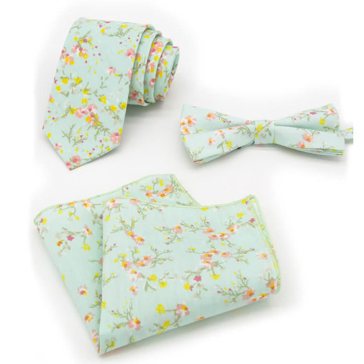 Ensemble de 3 nœuds papillon en coton à motifs floraux et cachemire pour homme - Style n° 7 - Noeud Papillon + Cravate + Mouchoir - image 18