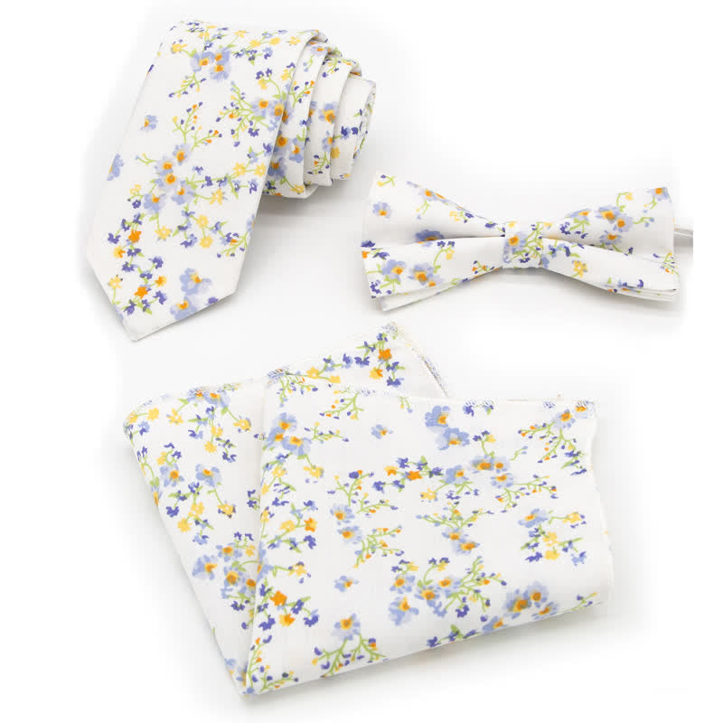 Ensemble de 3 nœuds papillon en coton à motifs floraux et cachemire pour homme - Style n° 9 - Noeud Papillon + Cravate + Mouchoir - image 24