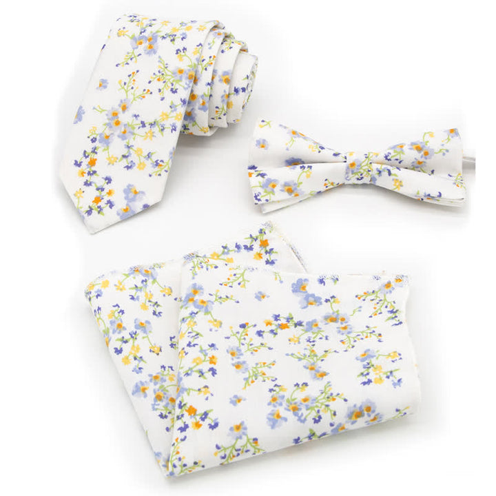 Ensemble de 3 nœuds papillon en coton à motifs floraux et cachemire pour homme - Style n° 9 - Noeud Papillon + Cravate + Mouchoir - image 24