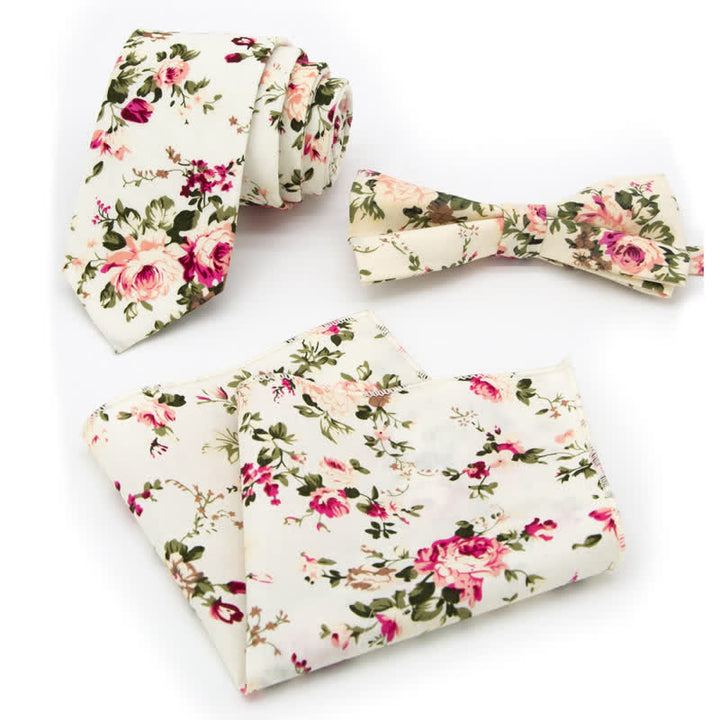 Ensemble de 3 nœuds papillon en coton à motifs floraux et cachemire pour homme - Style n° 5 - Noeud Papillon + Cravate + Mouchoir - image 12