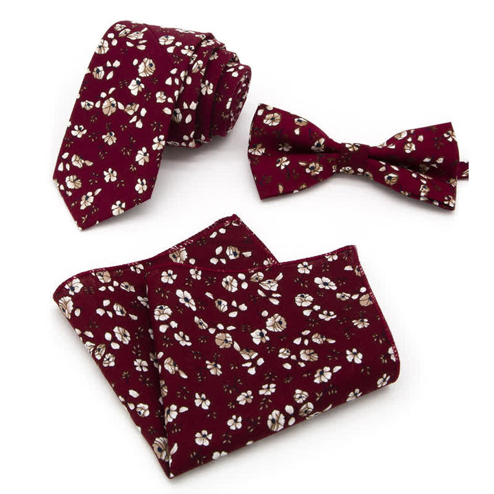 Ensemble de 3 nœuds papillon en coton à motifs floraux et cachemire pour homme - Style n° 11 - Noeud Papillon + Cravate + Mouchoir - image 30