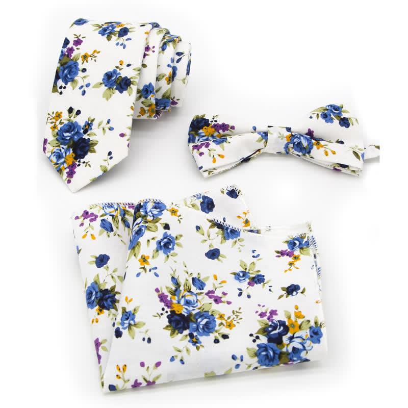 Ensemble de 3 nœuds papillon en coton à motifs floraux et cachemire pour homme - Style n° 6 - Noeud Papillon + Cravate + Mouchoir - image 15