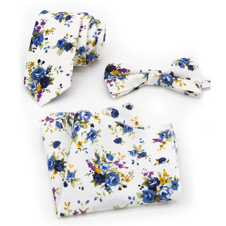 Ensemble de 3 nœuds papillon en coton à motifs floraux et cachemire pour homme - Style n° 6 - Noeud Papillon + Cravate + Mouchoir - image 15