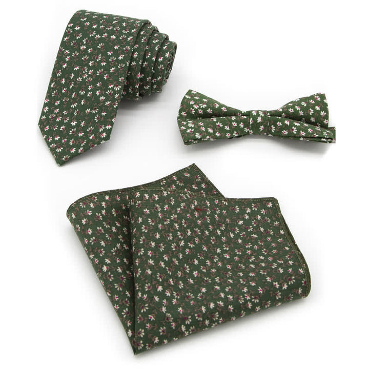 Ensemble de 3 nœuds papillon en coton à motifs floraux et cachemire pour homme - Style n° 12 - Noeud Papillon + Cravate + Mouchoir - image 33