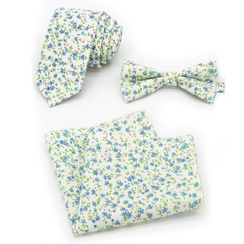 Ensemble de 3 nœuds papillon en coton à motifs floraux et cachemire pour homme - Style n° 10 - Noeud Papillon + Cravate + Mouchoir - image 27