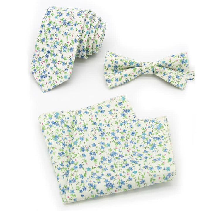 Ensemble de 3 nœuds papillon en coton à motifs floraux et cachemire pour homme - Style n° 10 - Noeud Papillon + Cravate + Mouchoir - image 27