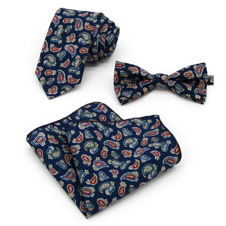 Ensemble de 3 nœuds papillon en coton à motifs floraux et cachemire pour homme - Style n° 2 - Noeud Papillon + Cravate + Mouchoir - image 3